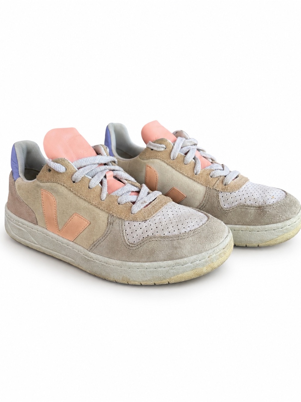 Veja V-10 Suede Multico Peach Sneakers Beige Coral Lavender EU 40 US 8.5